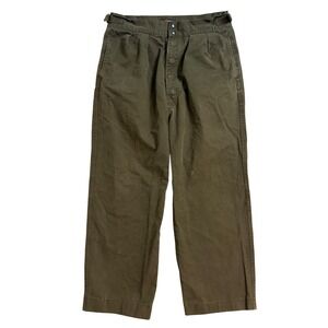 VTG Non Stock Mens Olive Drab Pleated Cinch Waist Cotton Workwear Pants  32x27